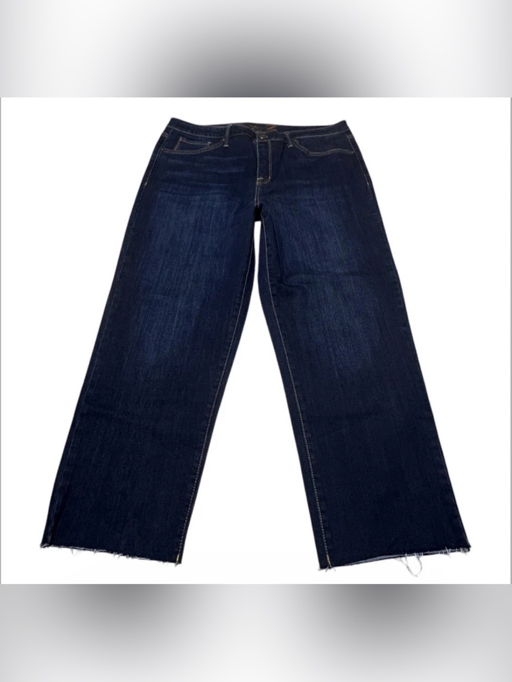 Seven7 High Rise Tower Straight Cropped Fray Cuffs Stretch Blue Jeans Womens 16